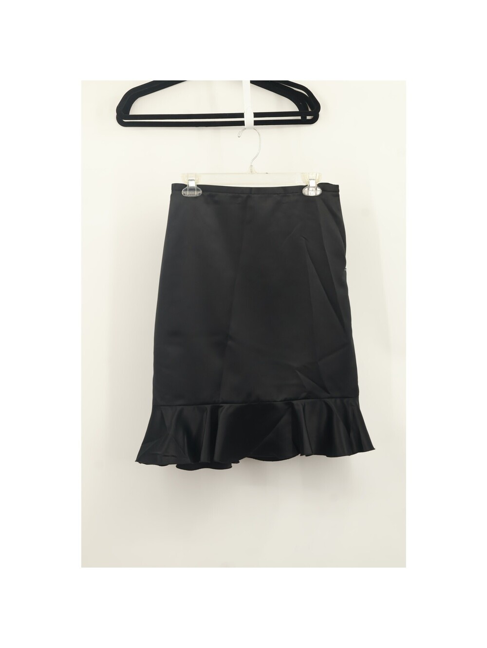 Js Collection Women's High Waist Mini Skirt Ruffle Hem Side Zip Size 6 Black